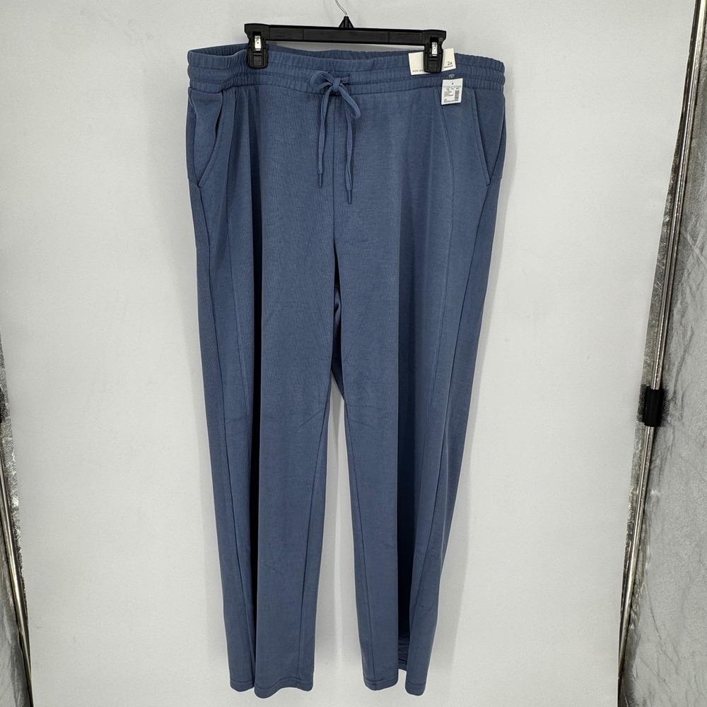 Maurices Womens 2X Wide Leg Lounge Pants Blue Ribbed Knit Drawstring 233358Y NEW